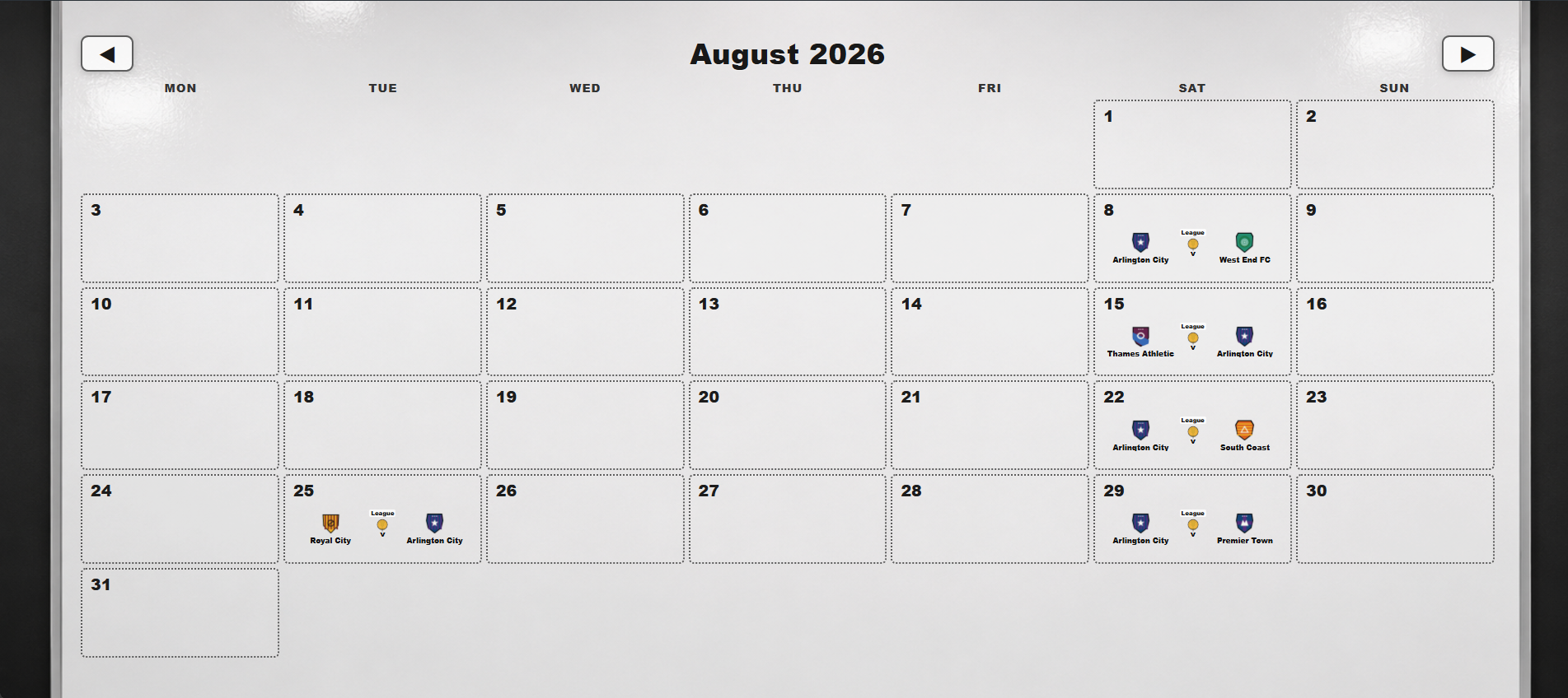 Fixtures calendar