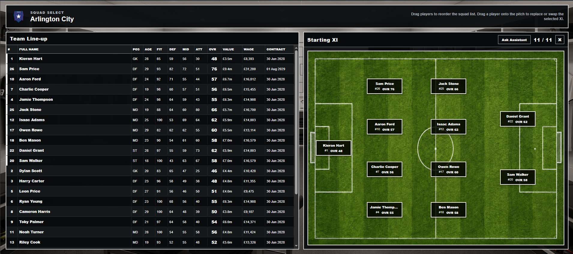 Squad selection screen