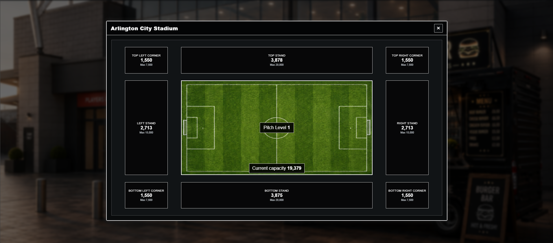 Stadium upgrade screen